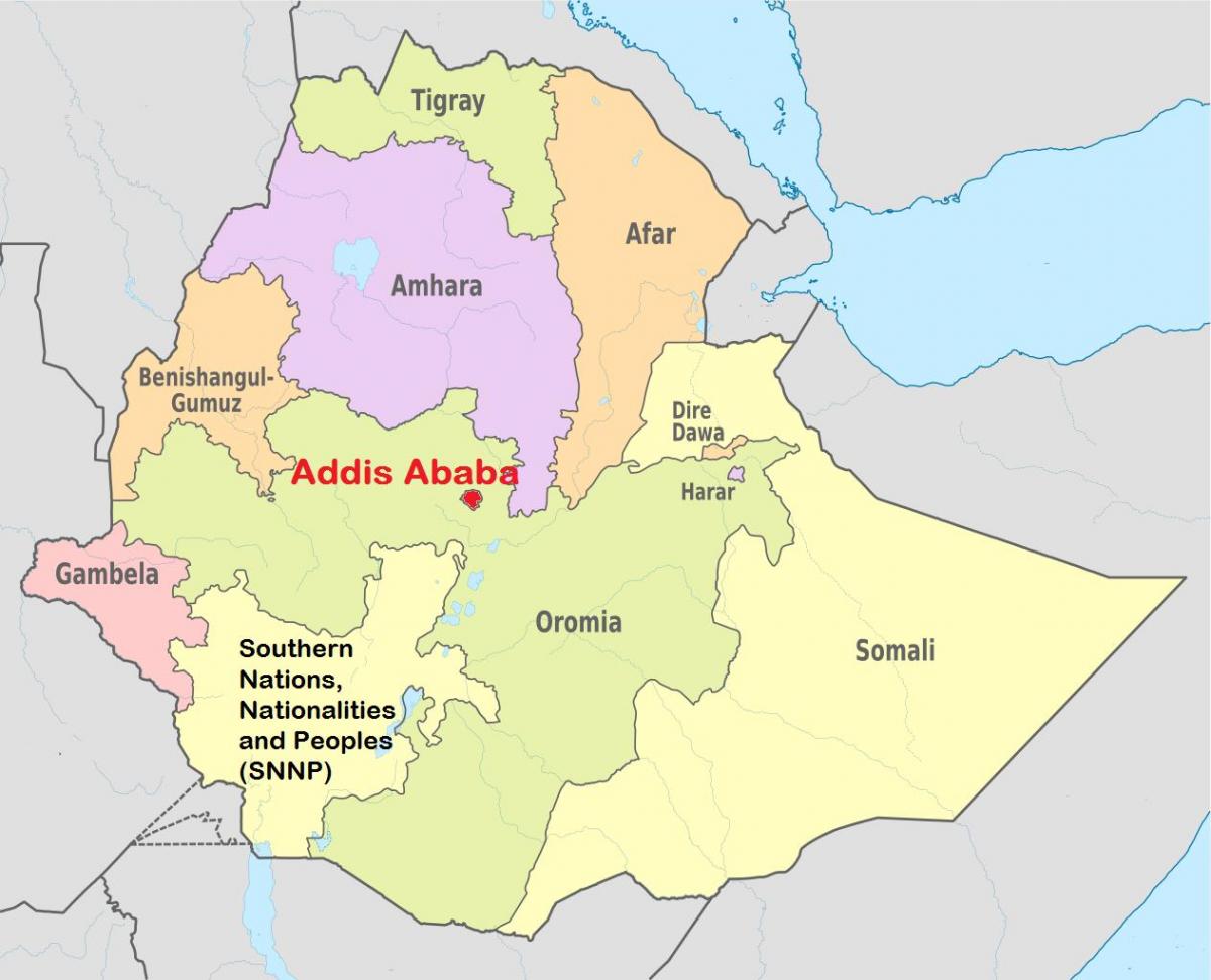 addis abebě, Etiopie mapa světa