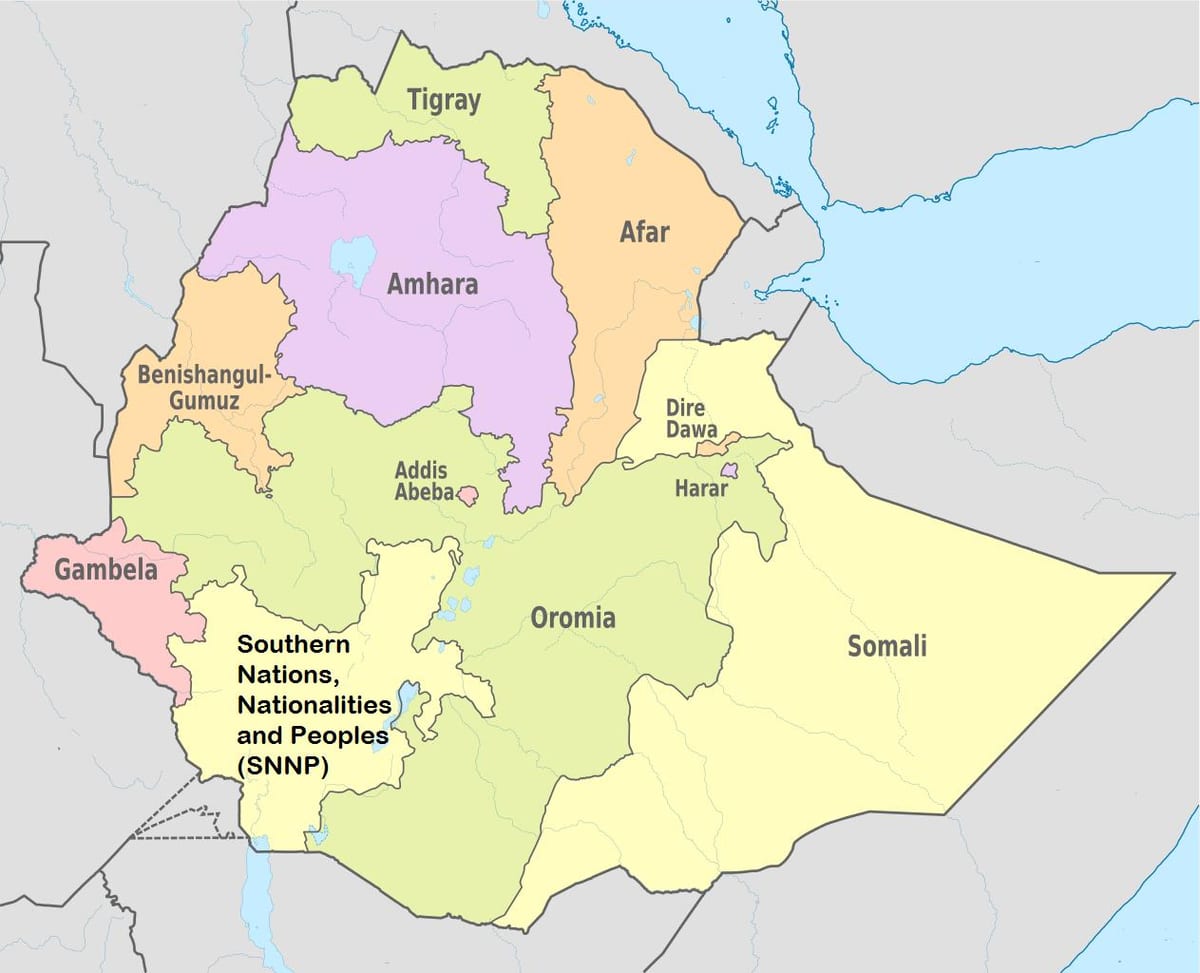 Etiopie amhara mapě