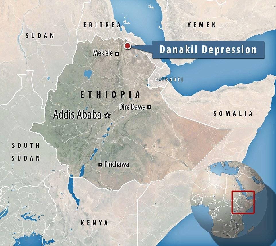 Etiopie danakilská proláklina mapě