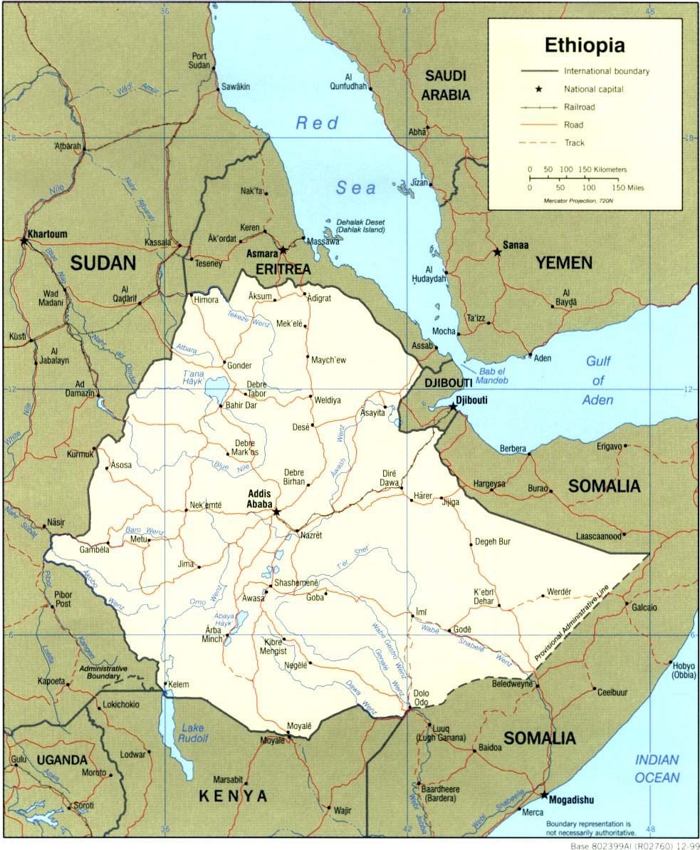 zeměpisná mapa Etiopie