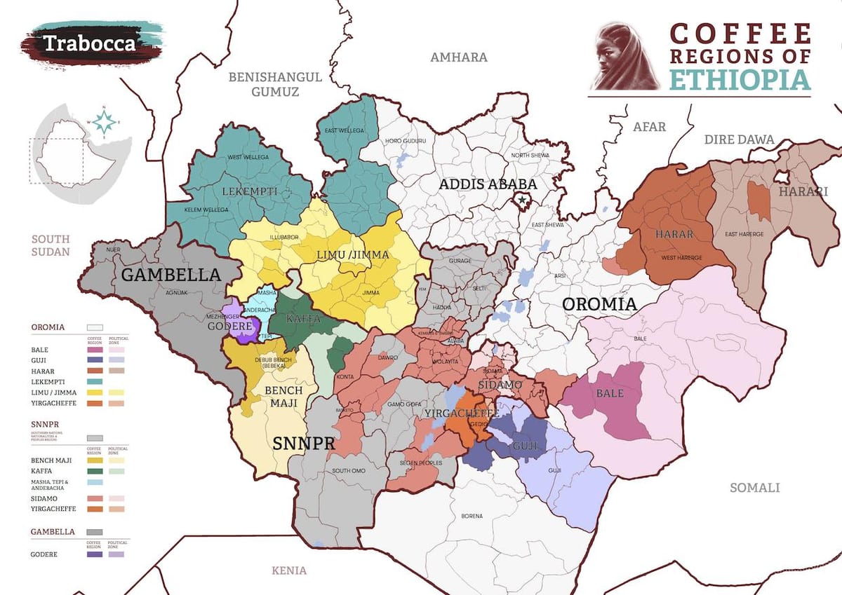mapa Etiopie káva