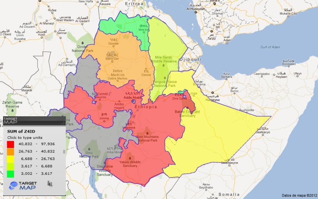 Etiopie provincií mapě