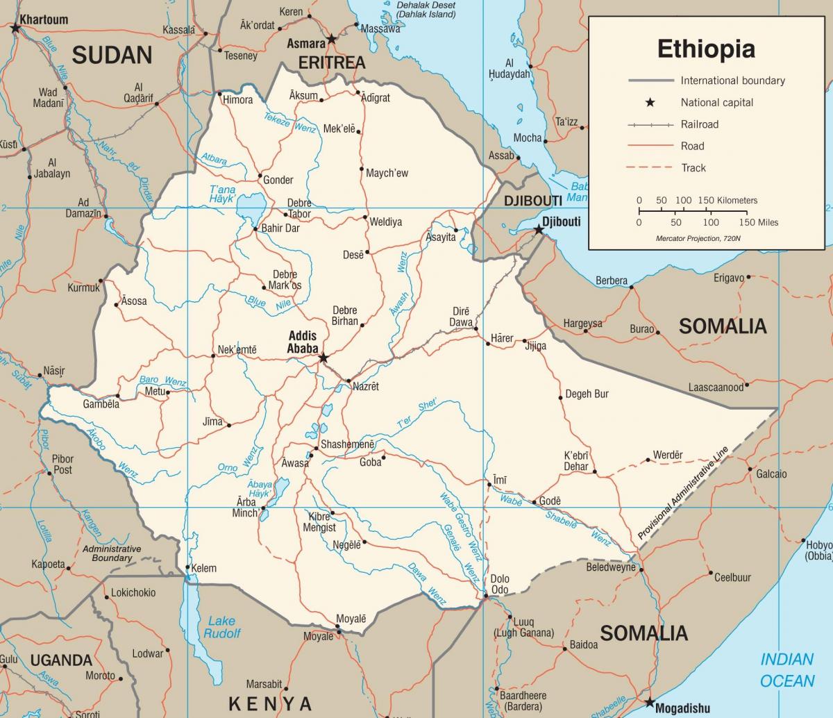 Etiopské silniční sítě mapa
