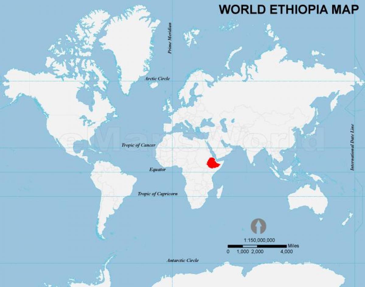 mapa světa Etiopie umístění