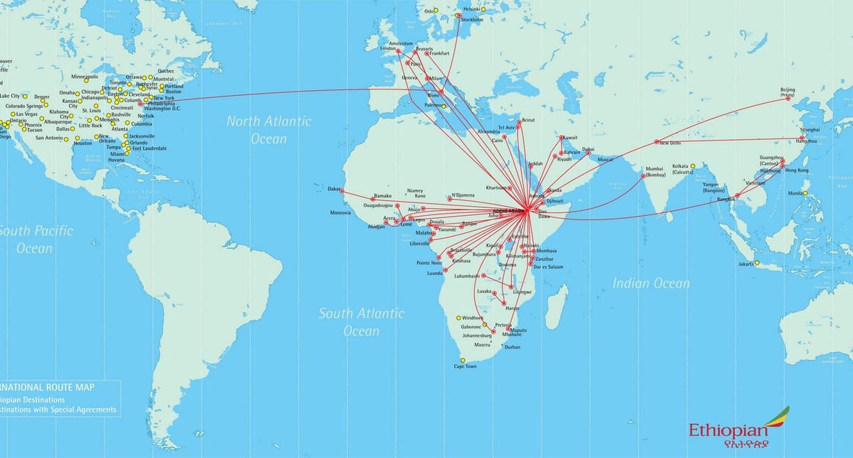 mapa Etiopské trasu