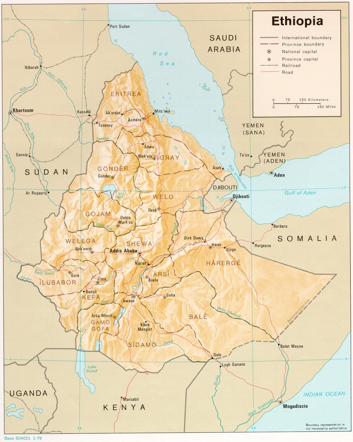 mapa Etiopie během vojenské junty