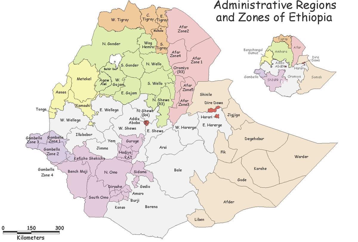 Etiopie woreda mapě