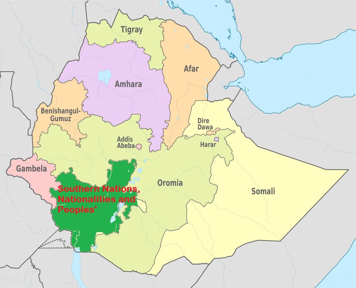 mapa snnpr, Etiopie