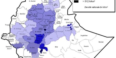 Etiopie hustota obyvatelstva mapě